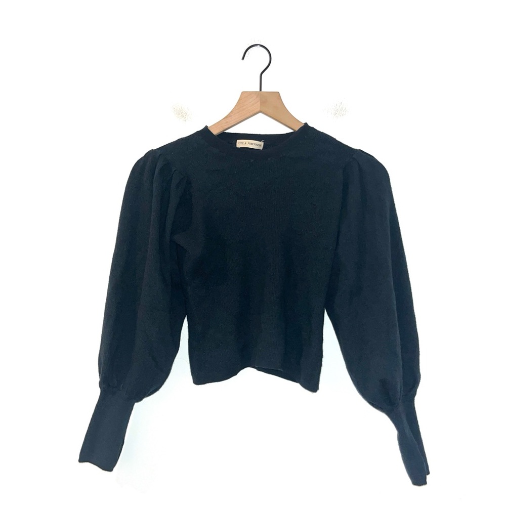 Ulla Johnson Black Puff-Sleeve Crewneck Sweater